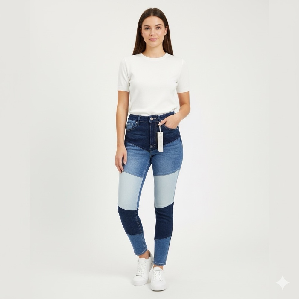 Brand new stretch Blue turtle denim Patchwork Women Jeans 5 and 9 #bohostyle